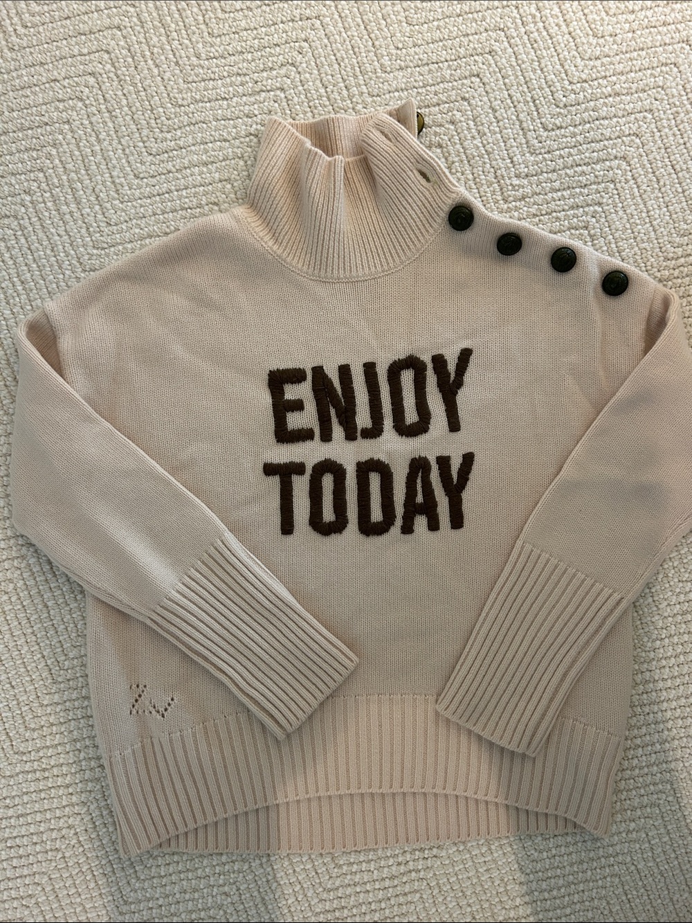 Zadig & Voltaire Cream Turtleneck Sweater with Brown 'ENJOY TODAY'